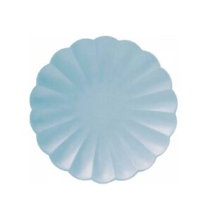 Platos eco azul pastel festoneado postre