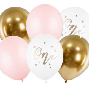 Set globos primer cumple rosa